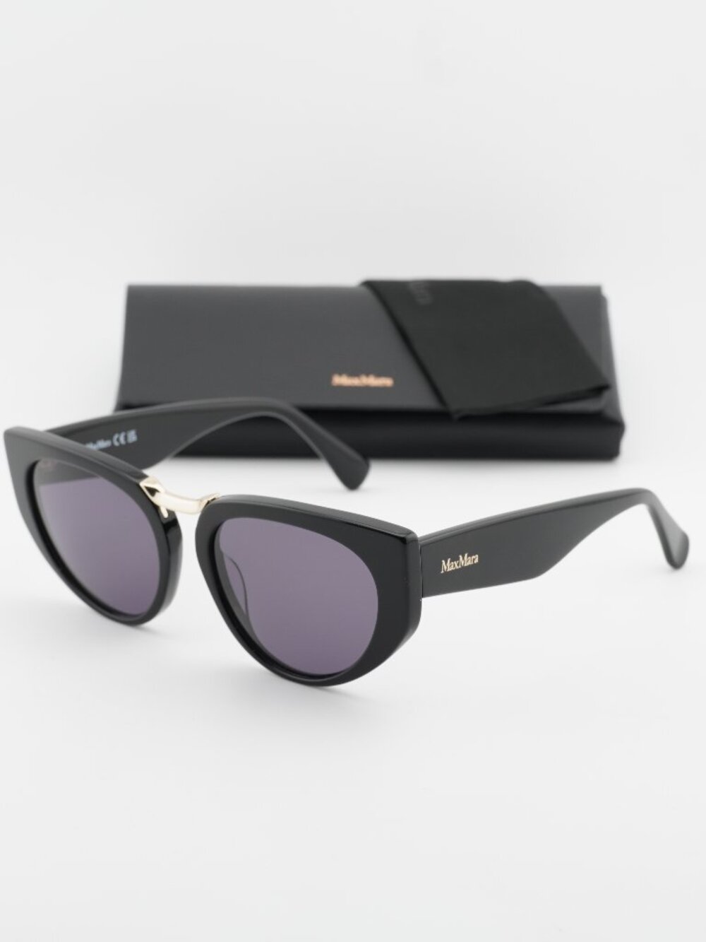 Max Mara BRIDGE1 MM0093 01A Cat Eye Sunglasses - Black / Smoke